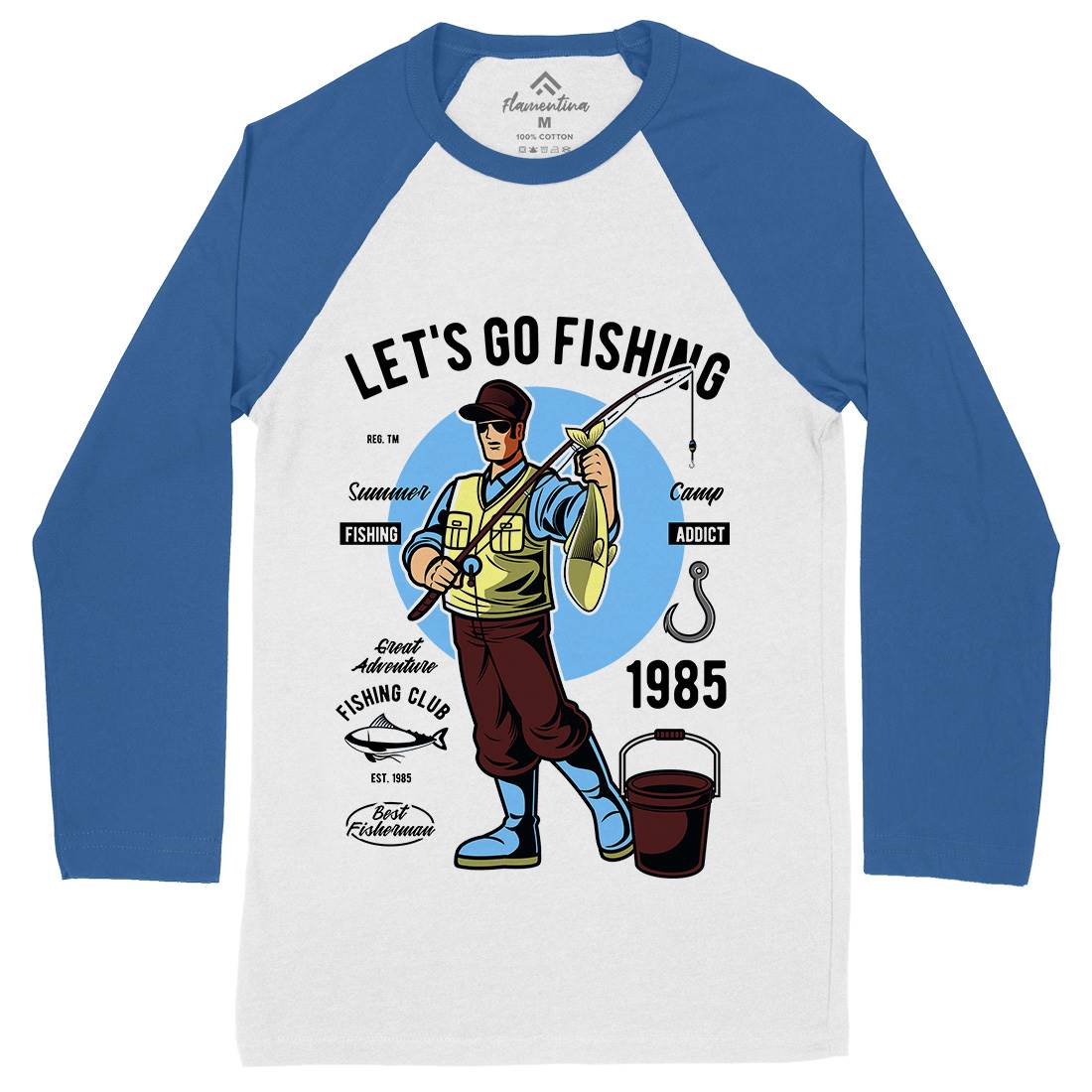 Lets Go Mens Long Sleeve Baseball T-Shirt Fishing C385