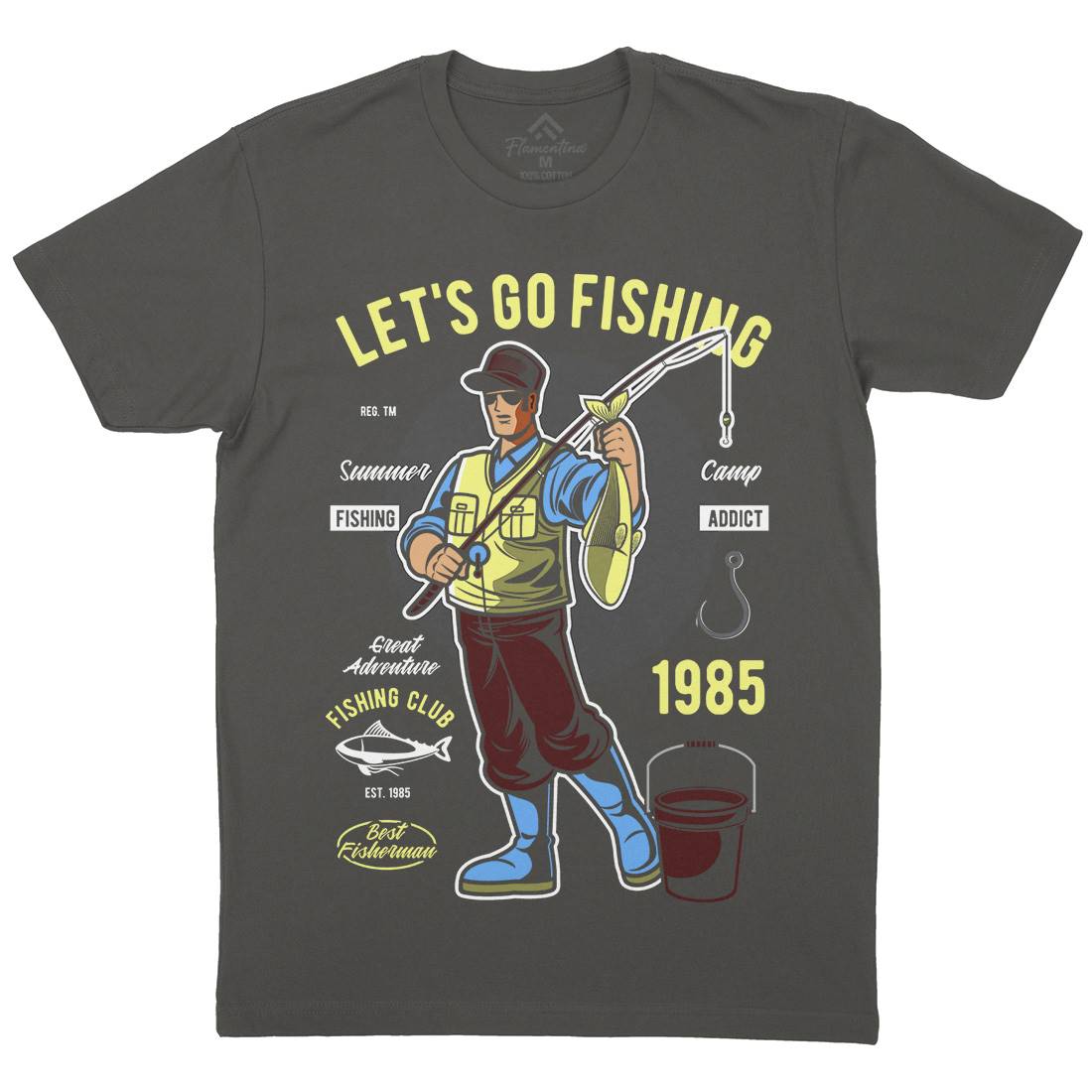 Lets Go Mens Organic Crew Neck T-Shirt Fishing C385