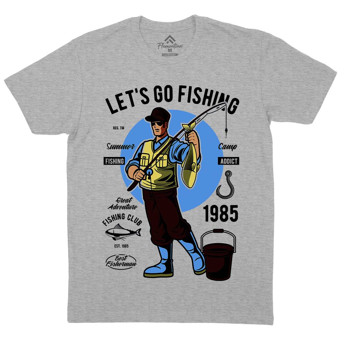 Lets Go Mens Crew Neck T-Shirt Fishing C385