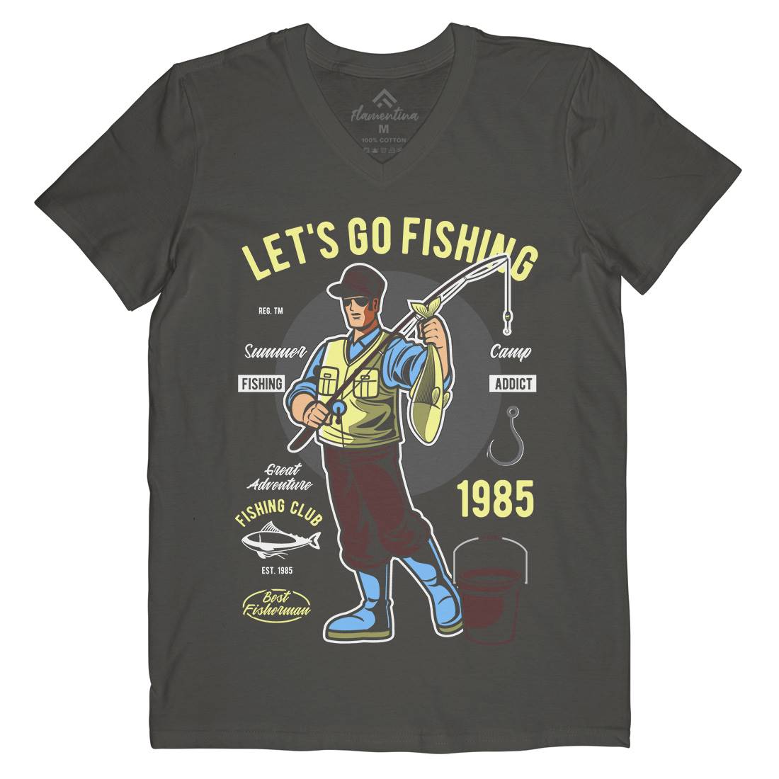 Lets Go Mens V-Neck T-Shirt Fishing C385