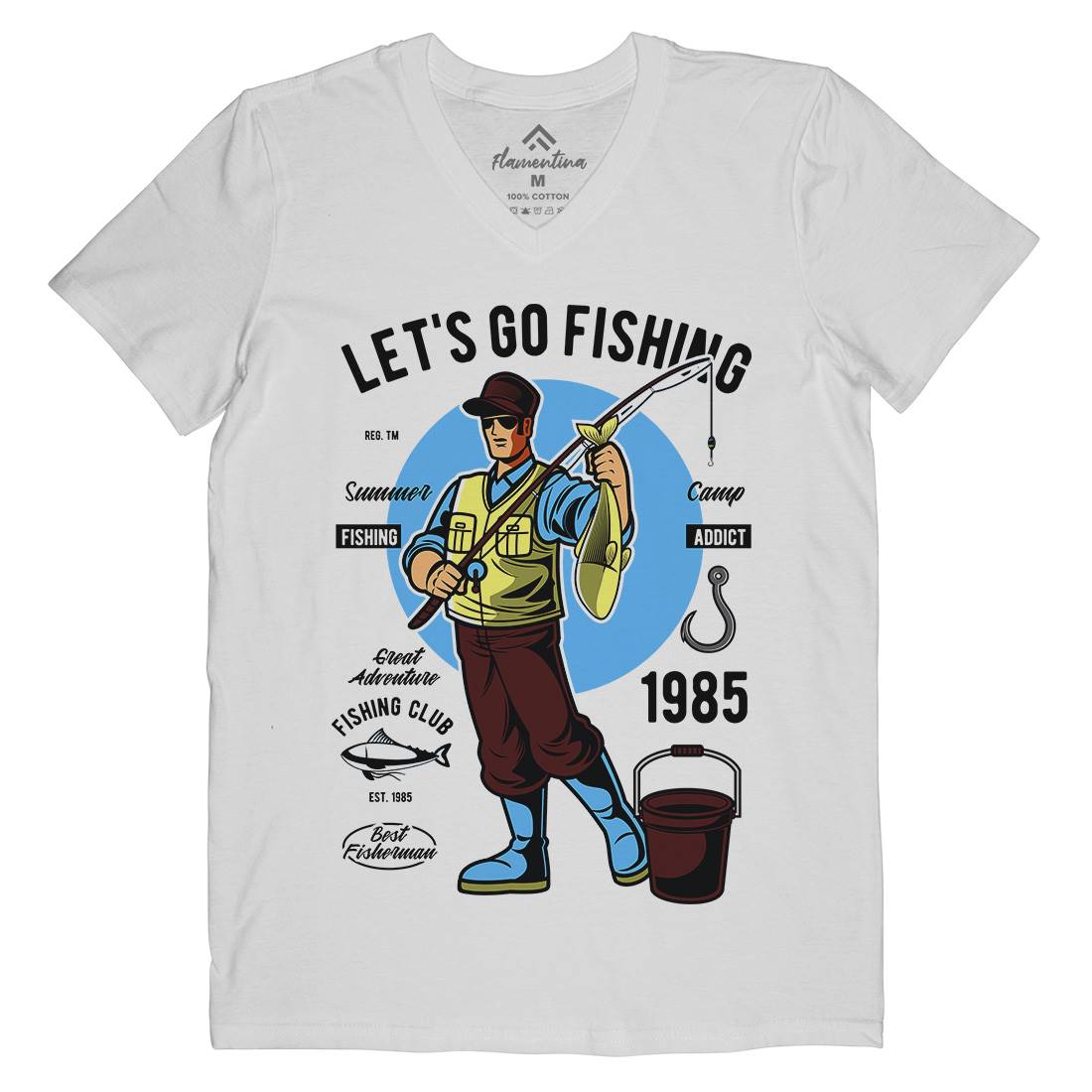 Lets Go Mens V-Neck T-Shirt Fishing C385