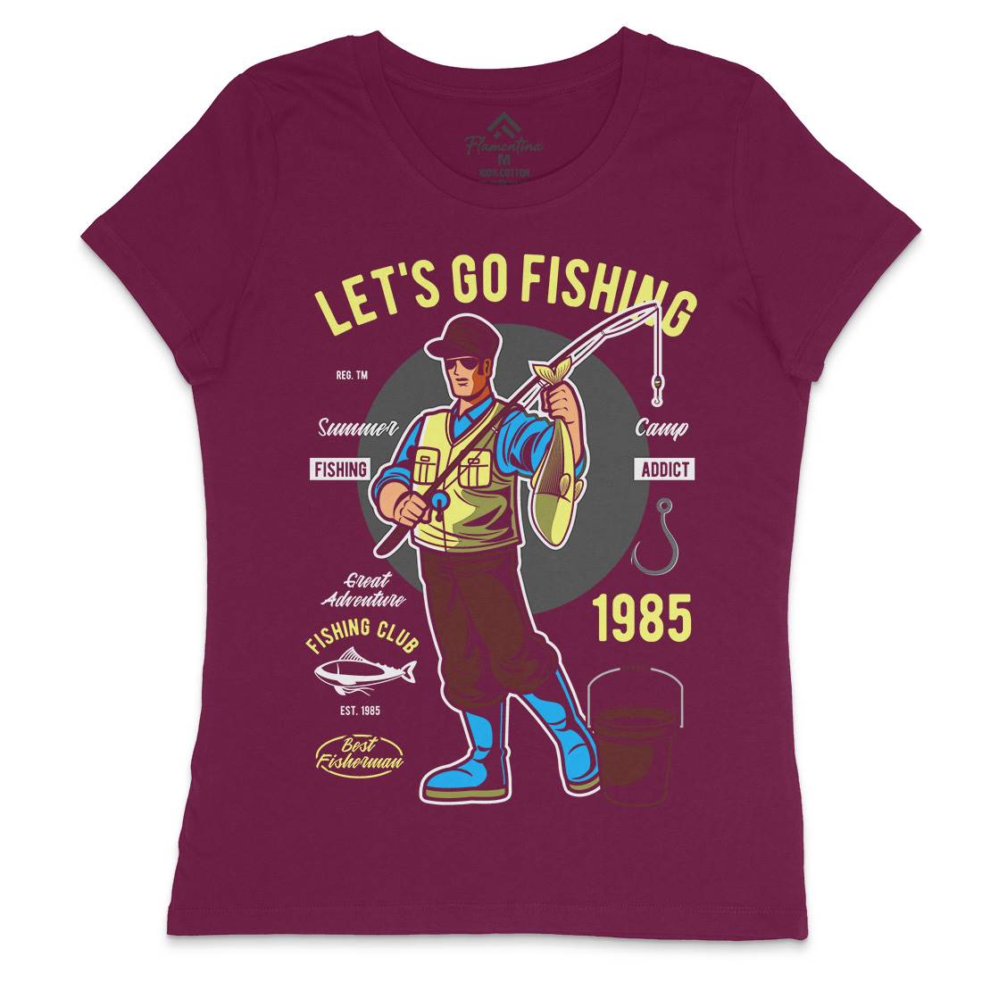 Lets Go Womens Crew Neck T-Shirt Fishing C385