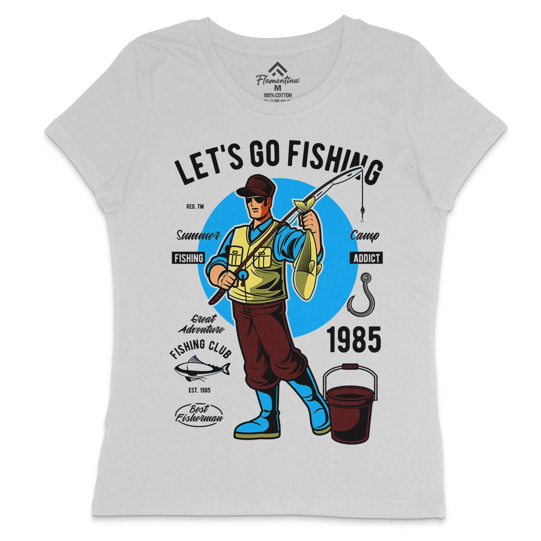 Lets Go Womens Crew Neck T-Shirt Fishing C385