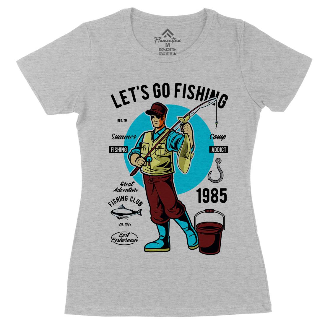 Lets Go Womens Organic Crew Neck T-Shirt Fishing C385