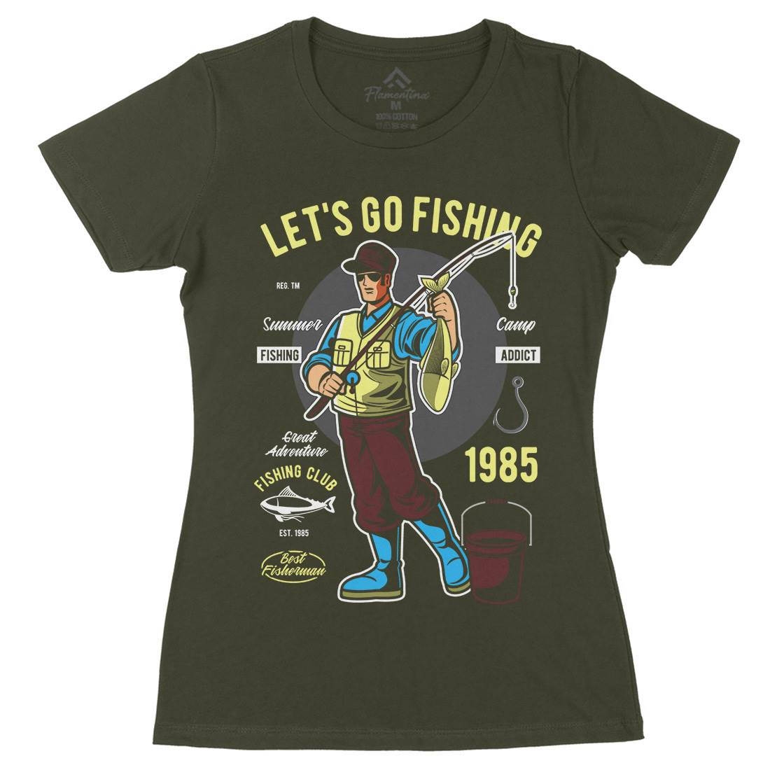 Lets Go Womens Organic Crew Neck T-Shirt Fishing C385
