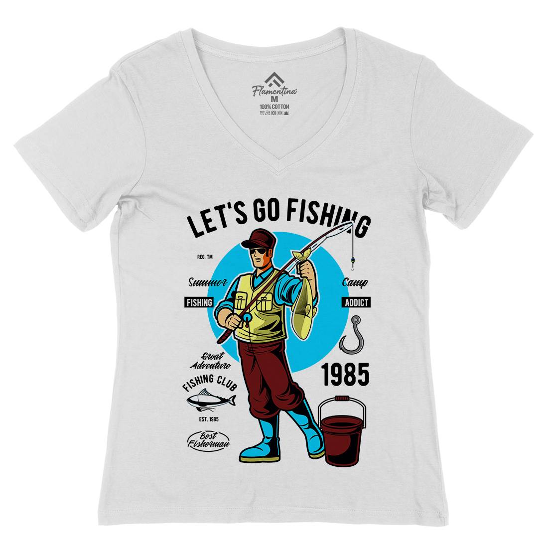 Lets Go Womens Organic V-Neck T-Shirt Fishing C385