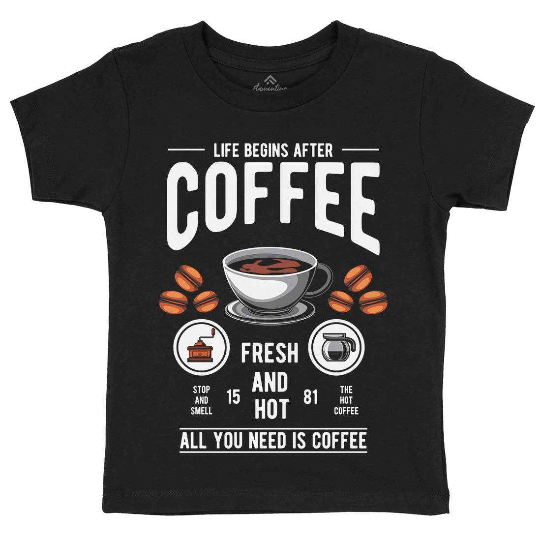 Life Begins After Coffee Kids Organic Crew Neck T-Shirt Drinks C386