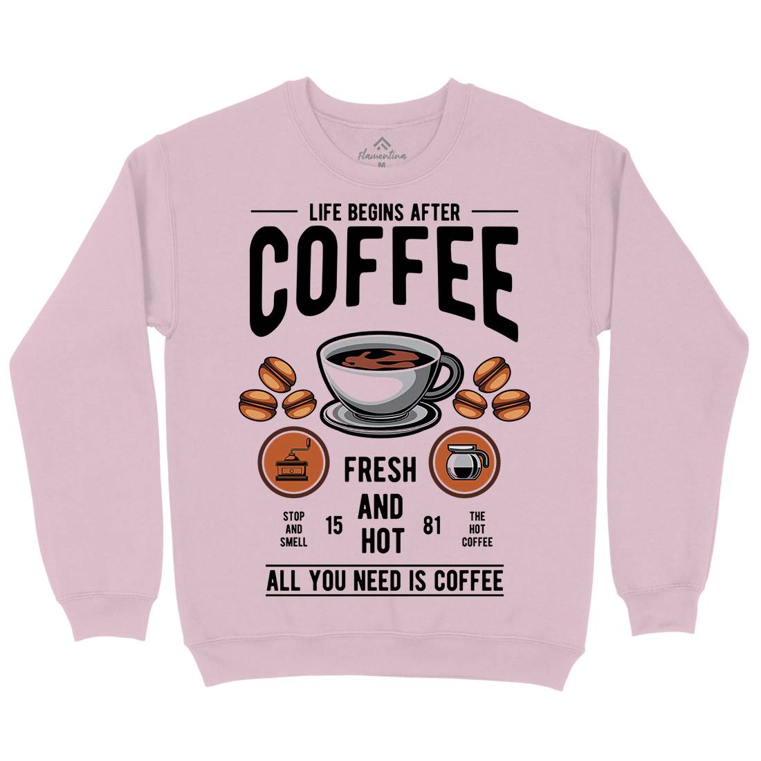 Life Begins After Coffee Kids Crew Neck Sweatshirt Drinks C386