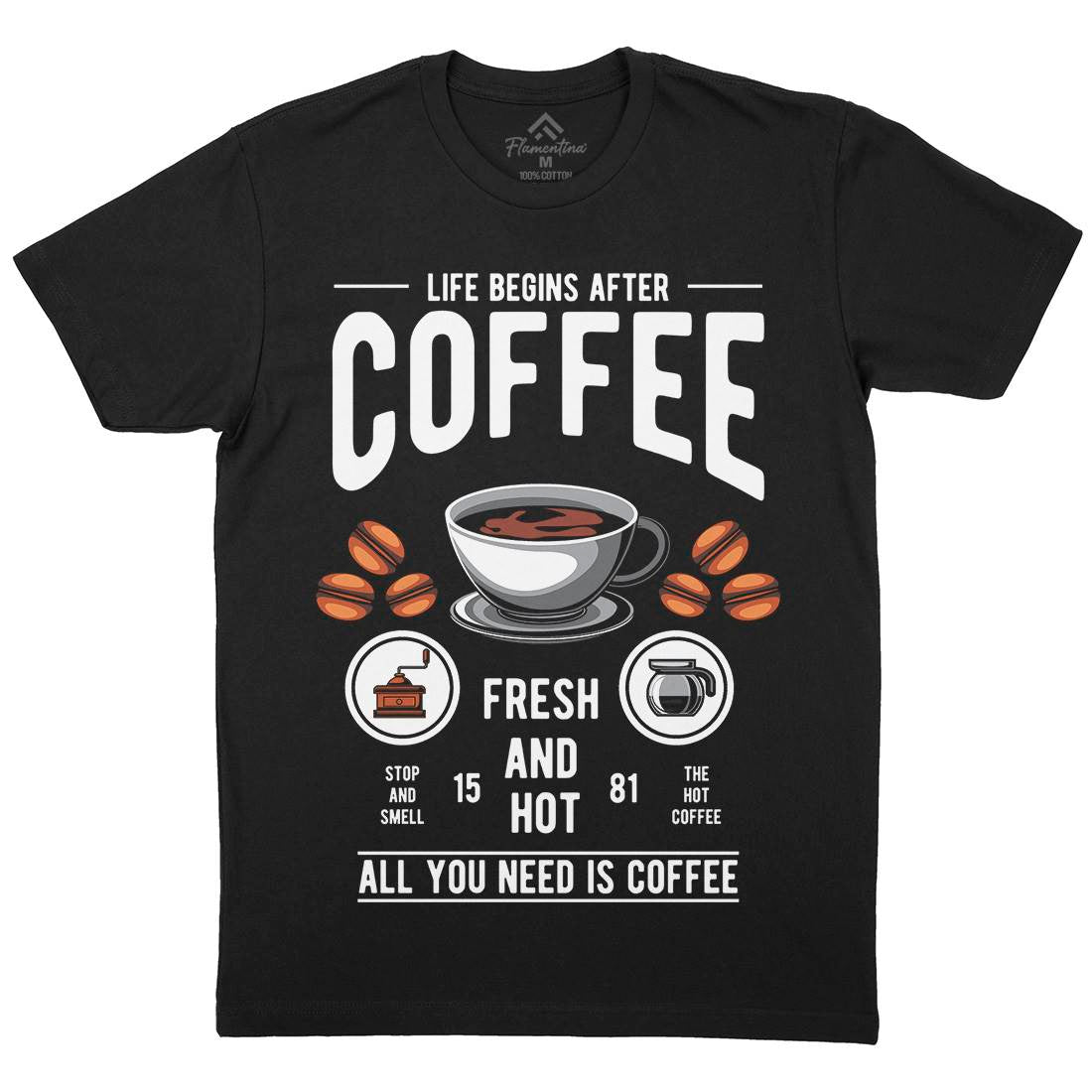 Life Begins After Coffee Mens Organic Crew Neck T-Shirt Drinks C386