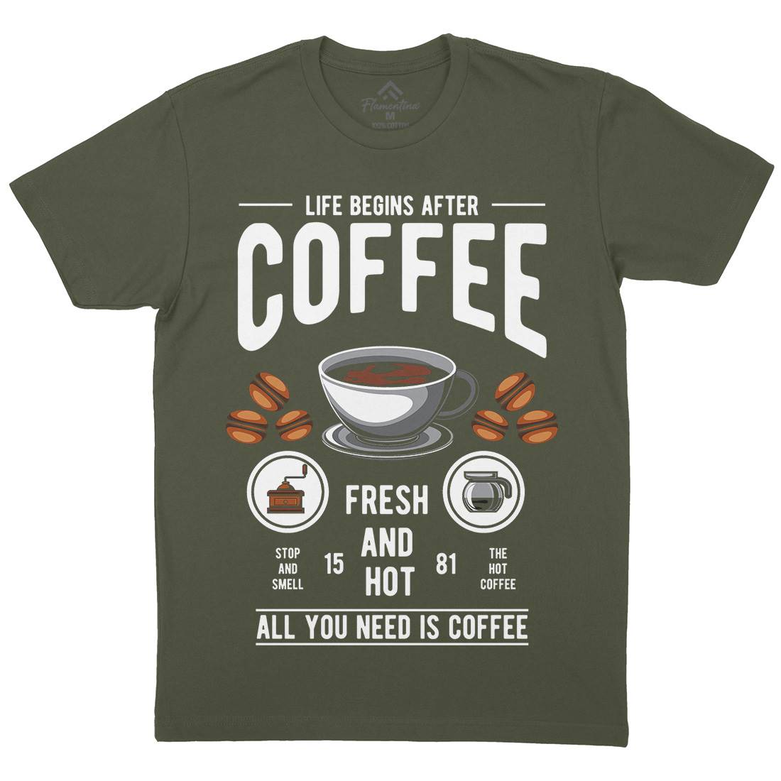 Life Begins After Coffee Mens Crew Neck T-Shirt Drinks C386
