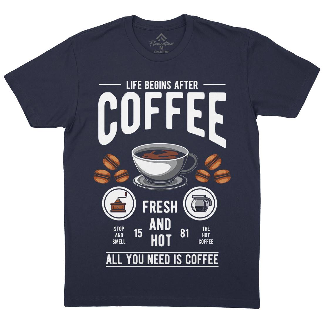 Life Begins After Coffee Mens Organic Crew Neck T-Shirt Drinks C386