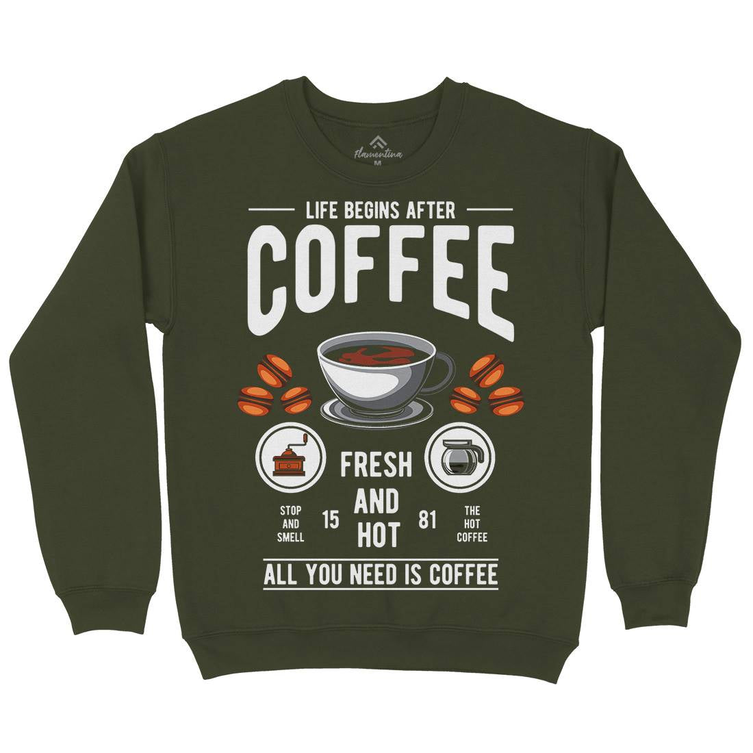 Life Begins After Coffee Mens Crew Neck Sweatshirt Drinks C386