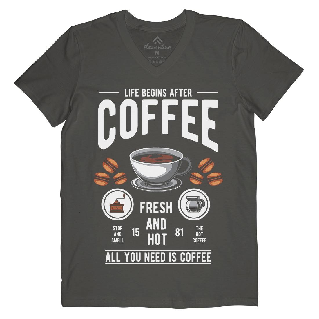 Life Begins After Coffee Mens V-Neck T-Shirt Drinks C386