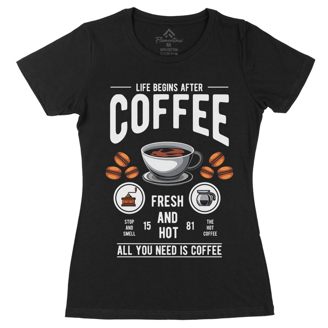 Life Begins After Coffee Womens Organic Crew Neck T-Shirt Drinks C386