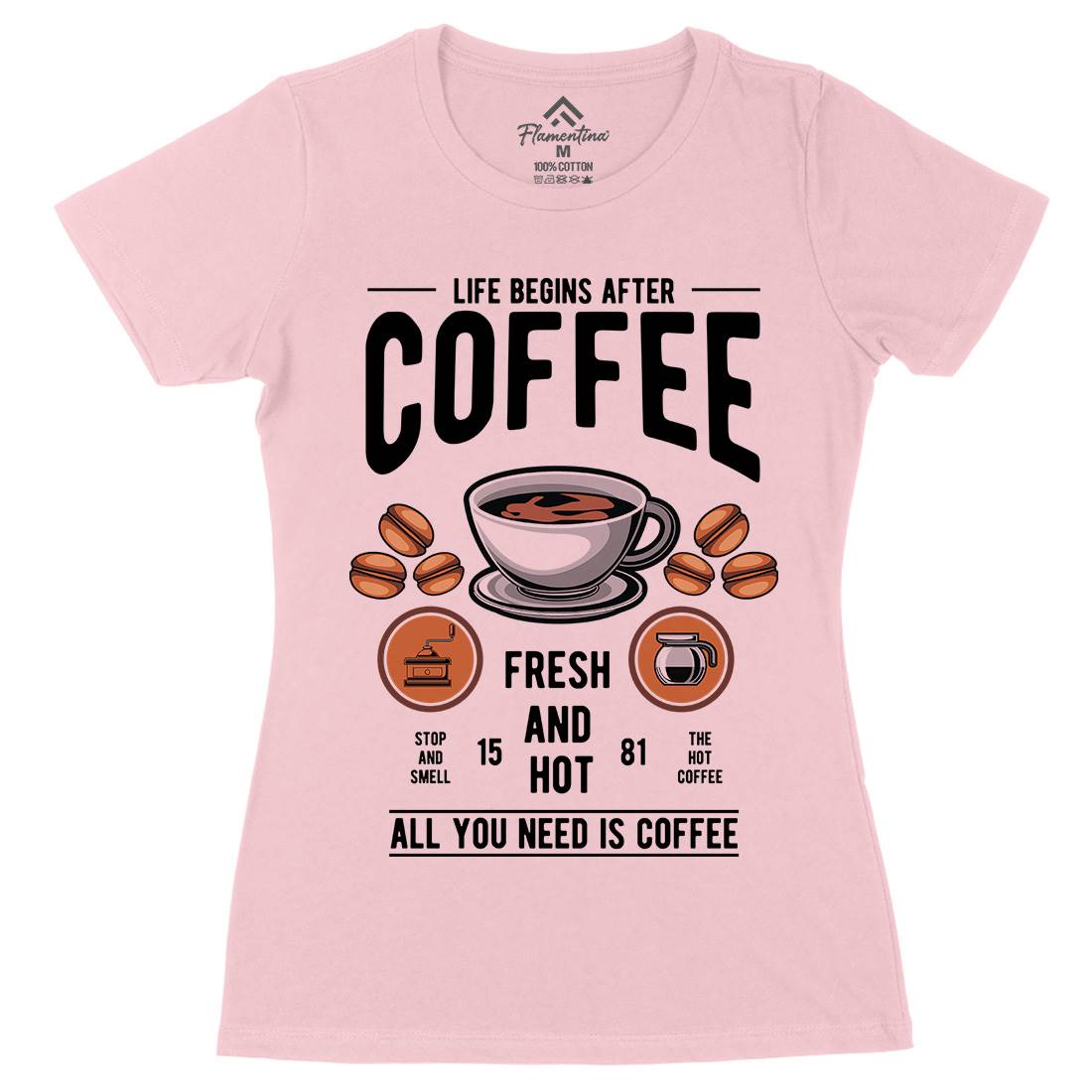 Life Begins After Coffee Womens Organic Crew Neck T-Shirt Drinks C386