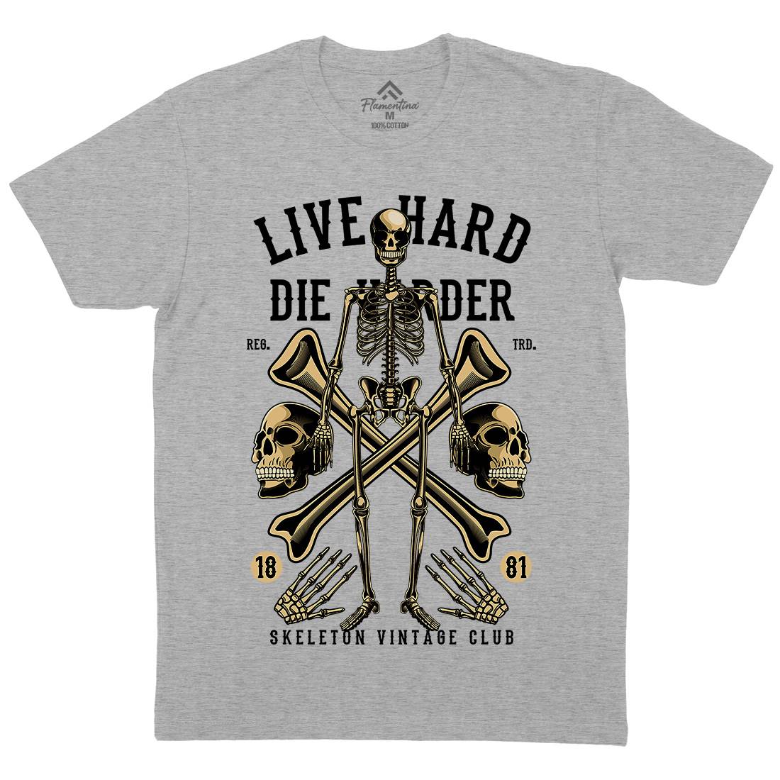 Live Hard Die Harder Mens Organic Crew Neck T-Shirt Retro C387
