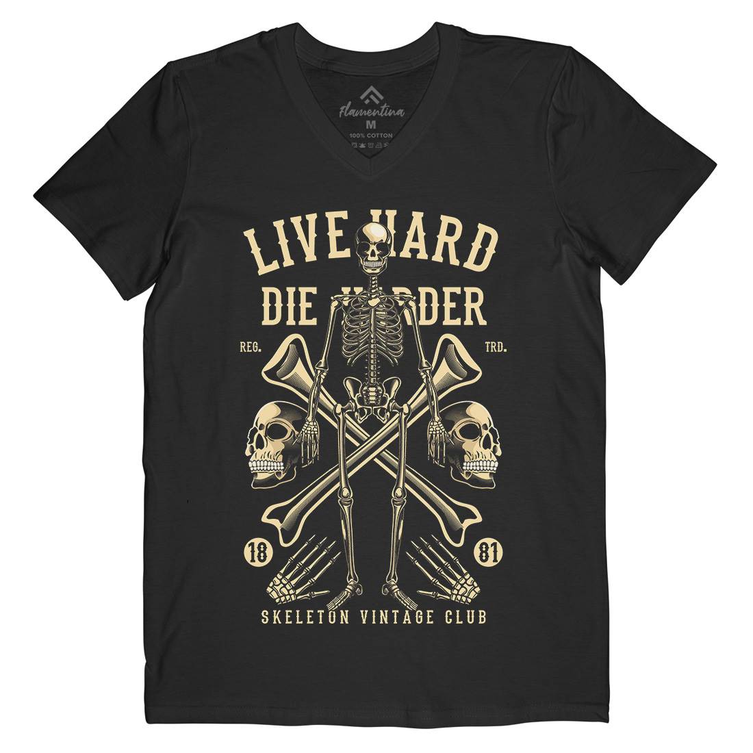 Live Hard Die Harder Mens Organic V-Neck T-Shirt Retro C387