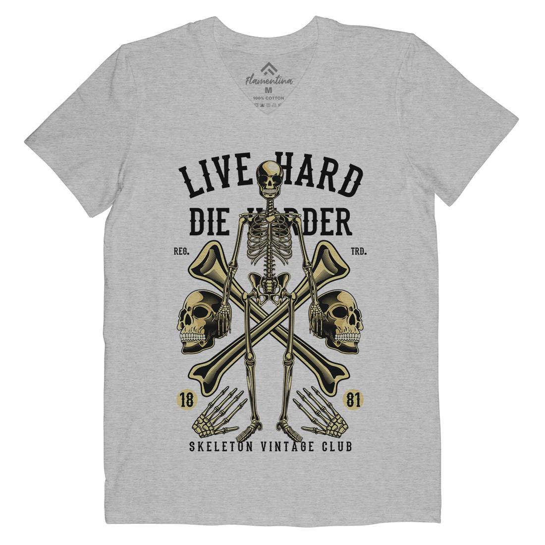 Live Hard Die Harder Mens V-Neck T-Shirt Retro C387