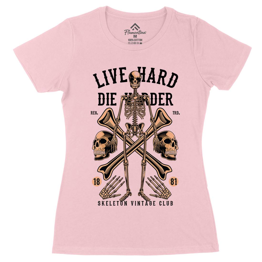 Live Hard Die Harder Womens Organic Crew Neck T-Shirt Retro C387