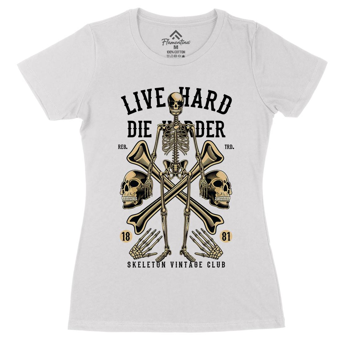 Live Hard Die Harder Womens Organic Crew Neck T-Shirt Retro C387
