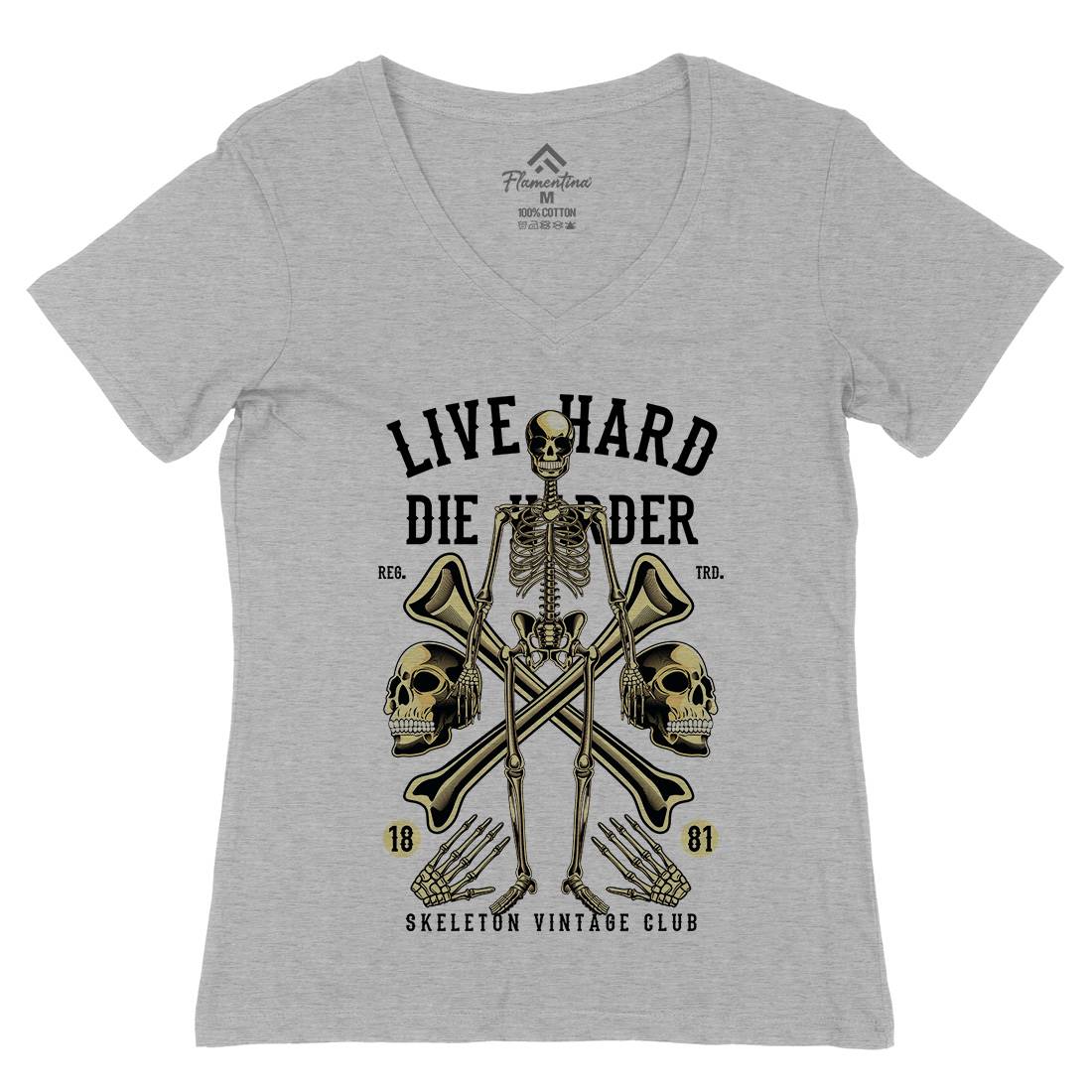 Live Hard Die Harder Womens Organic V-Neck T-Shirt Retro C387