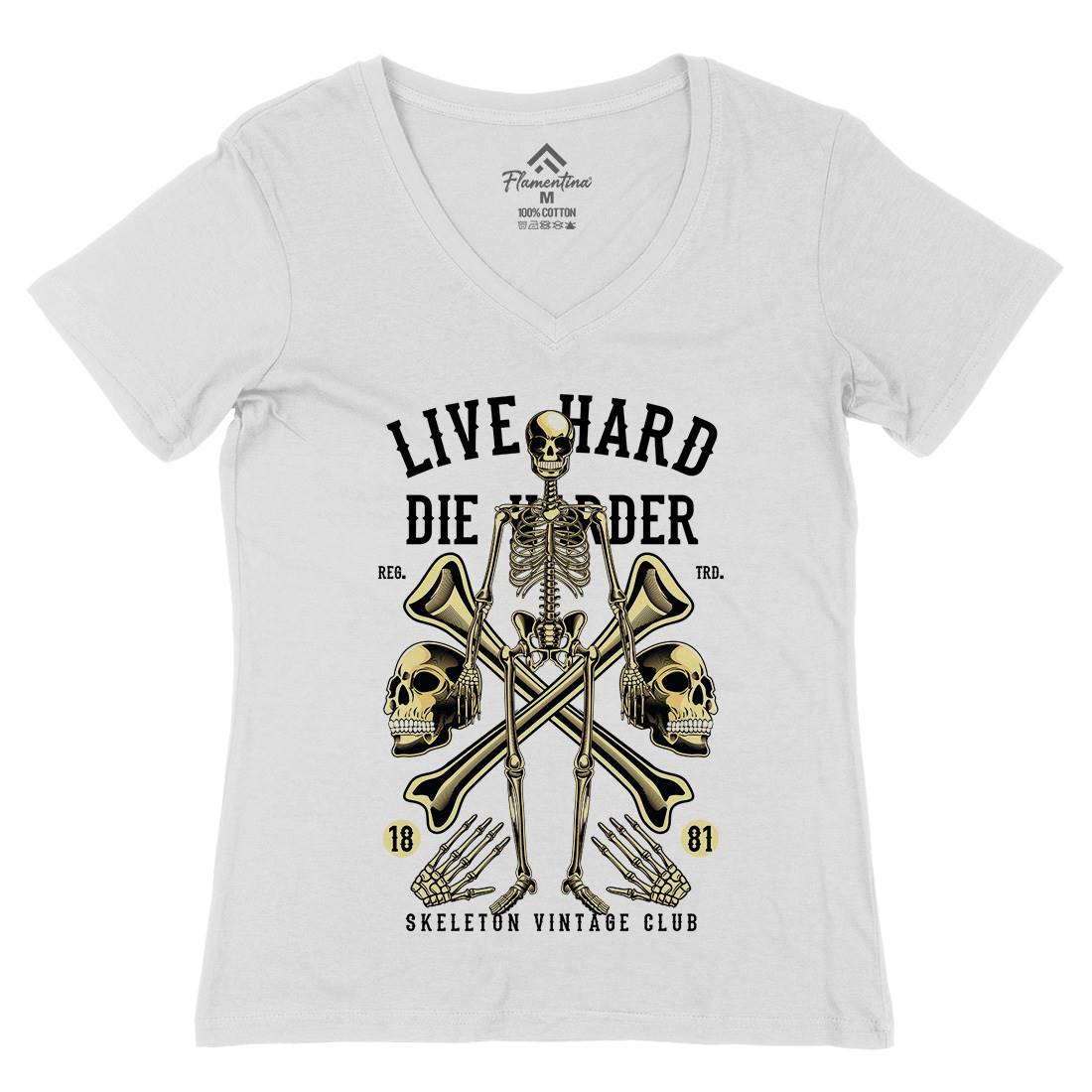 Live Hard Die Harder Womens Organic V-Neck T-Shirt Retro C387