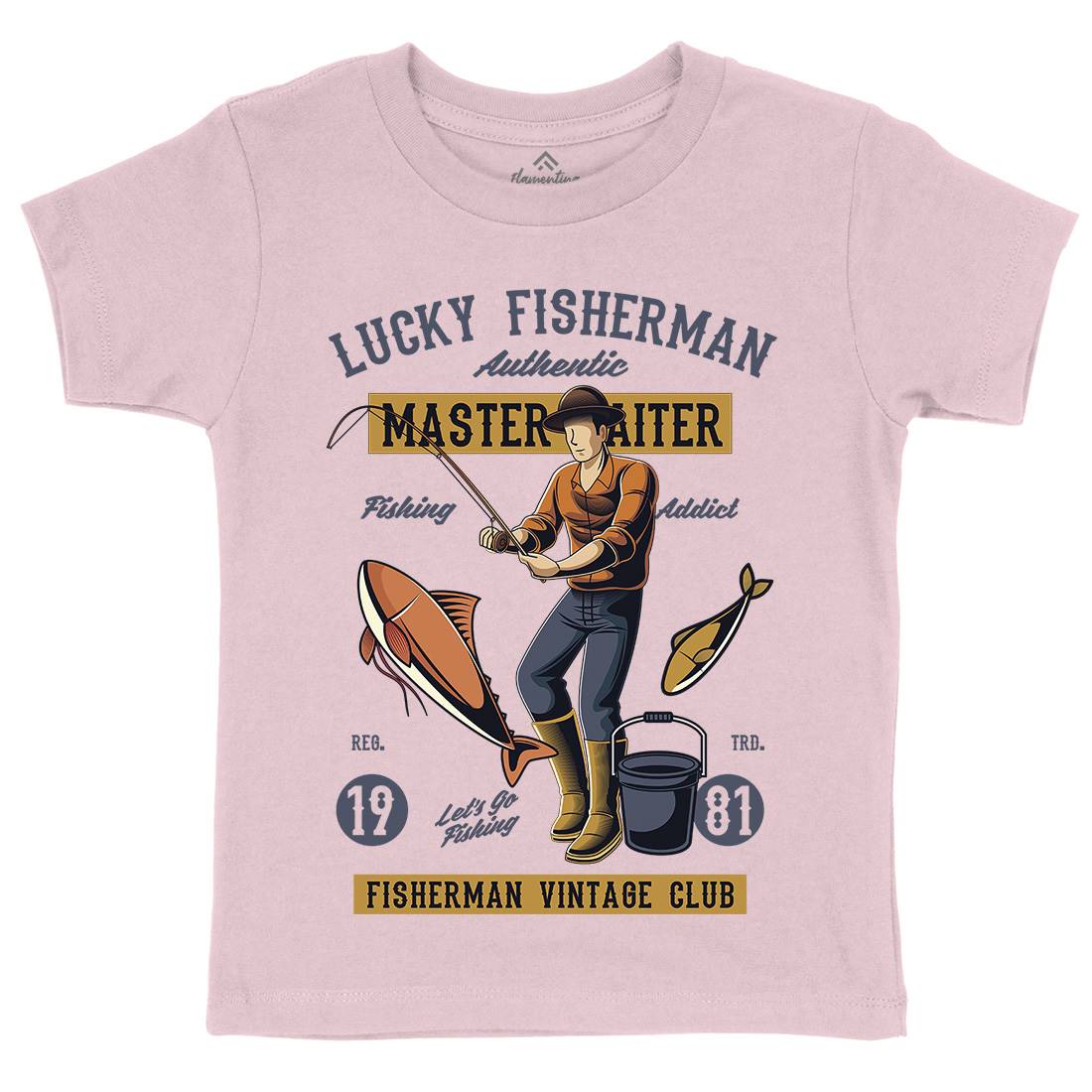 Lucky Fisherman Kids Crew Neck T-Shirt Fishing C388