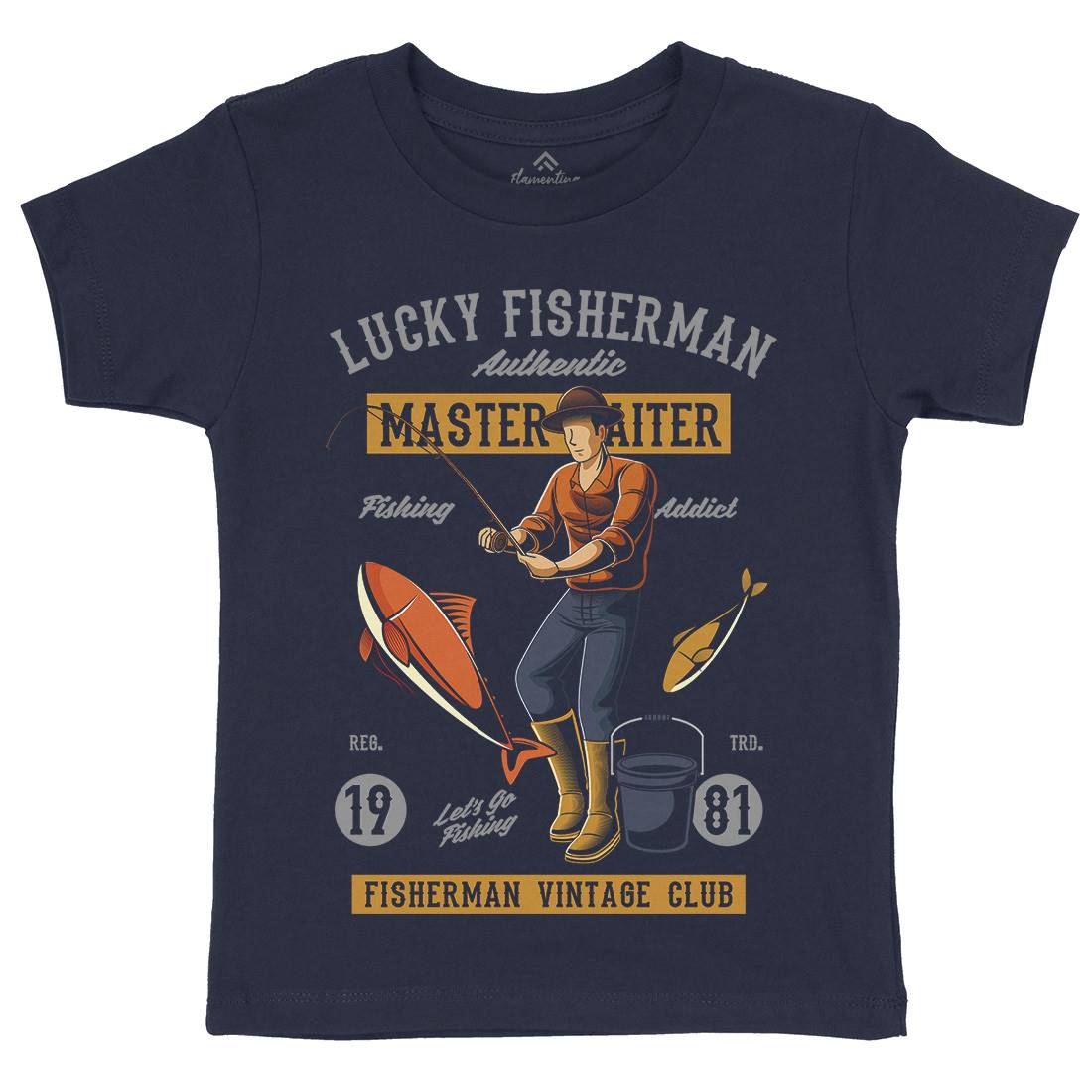 Lucky Fisherman Kids Organic Crew Neck T-Shirt Fishing C388