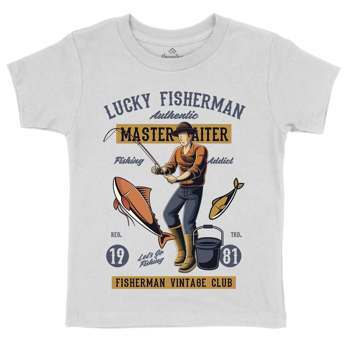 Lucky Fisherman Kids Crew Neck T-Shirt Fishing C388