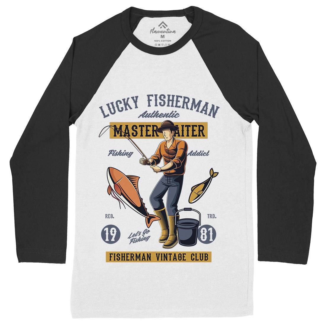 Lucky Fisherman Mens Long Sleeve Baseball T-Shirt Fishing C388