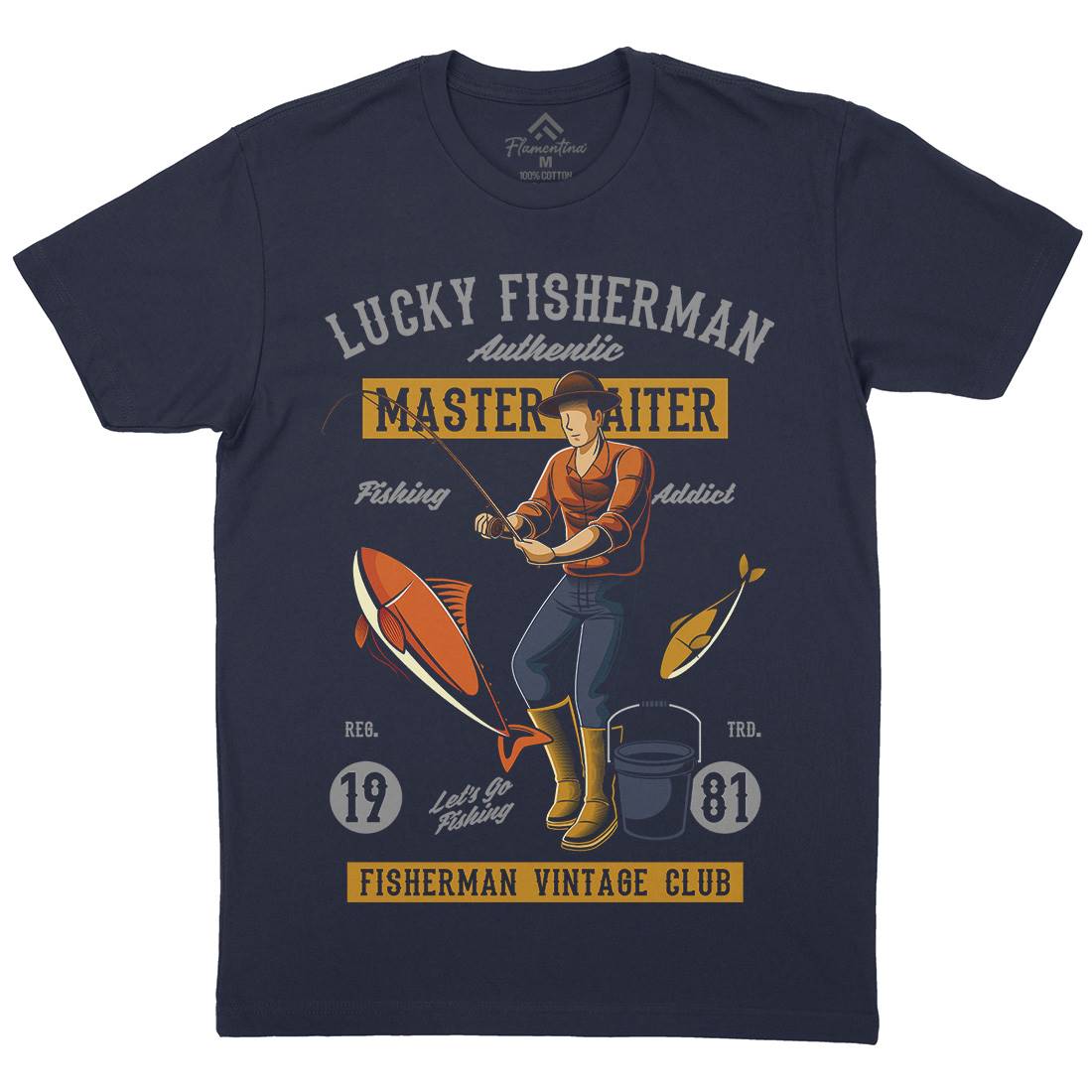 Lucky Fisherman Mens Organic Crew Neck T-Shirt Fishing C388