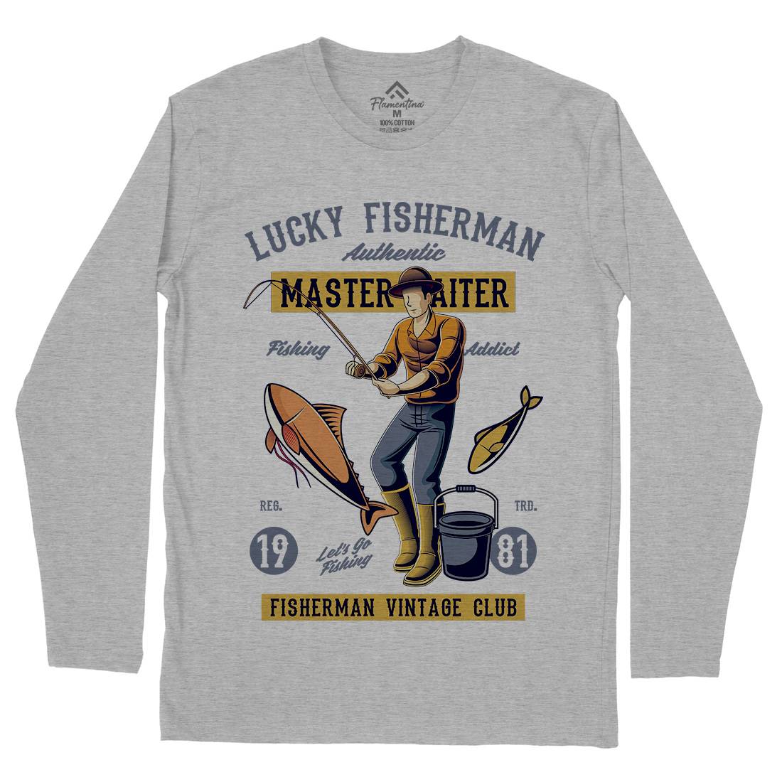 Lucky Fisherman Mens Long Sleeve T-Shirt Fishing C388