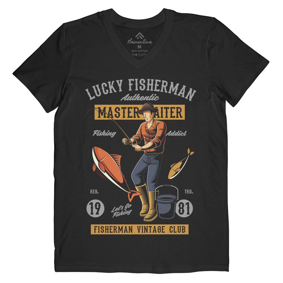 Lucky Fisherman Mens Organic V-Neck T-Shirt Fishing C388
