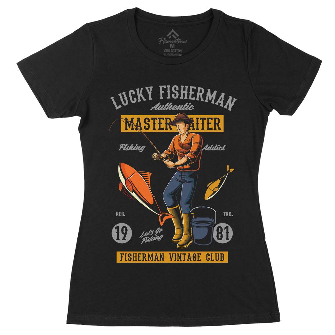 Lucky Fisherman Womens Organic Crew Neck T-Shirt Fishing C388