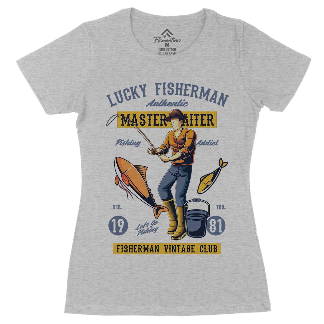 Lucky Fisherman Womens Organic Crew Neck T-Shirt Fishing C388