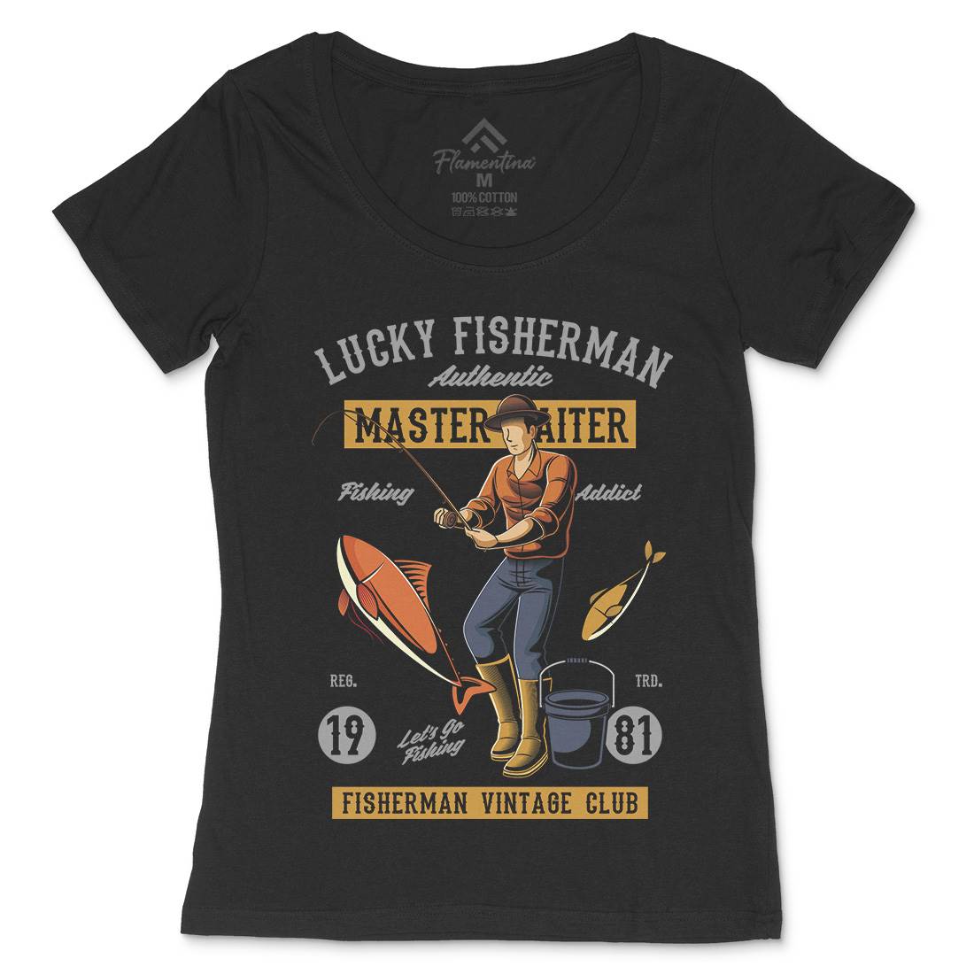 Lucky Fisherman Womens Scoop Neck T-Shirt Fishing C388