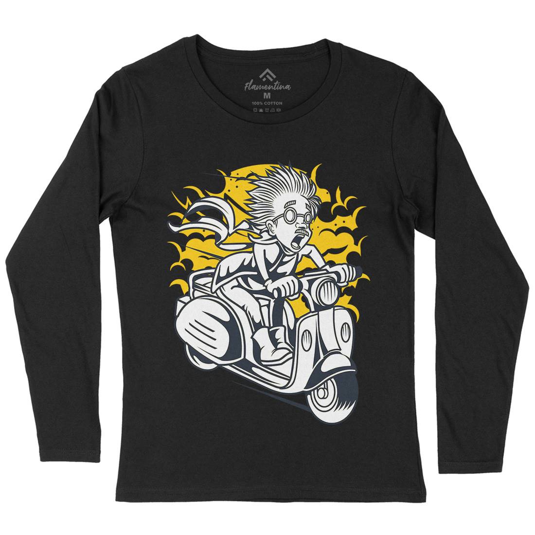 Mad Scientist Scooter Womens Long Sleeve T-Shirt Work C391