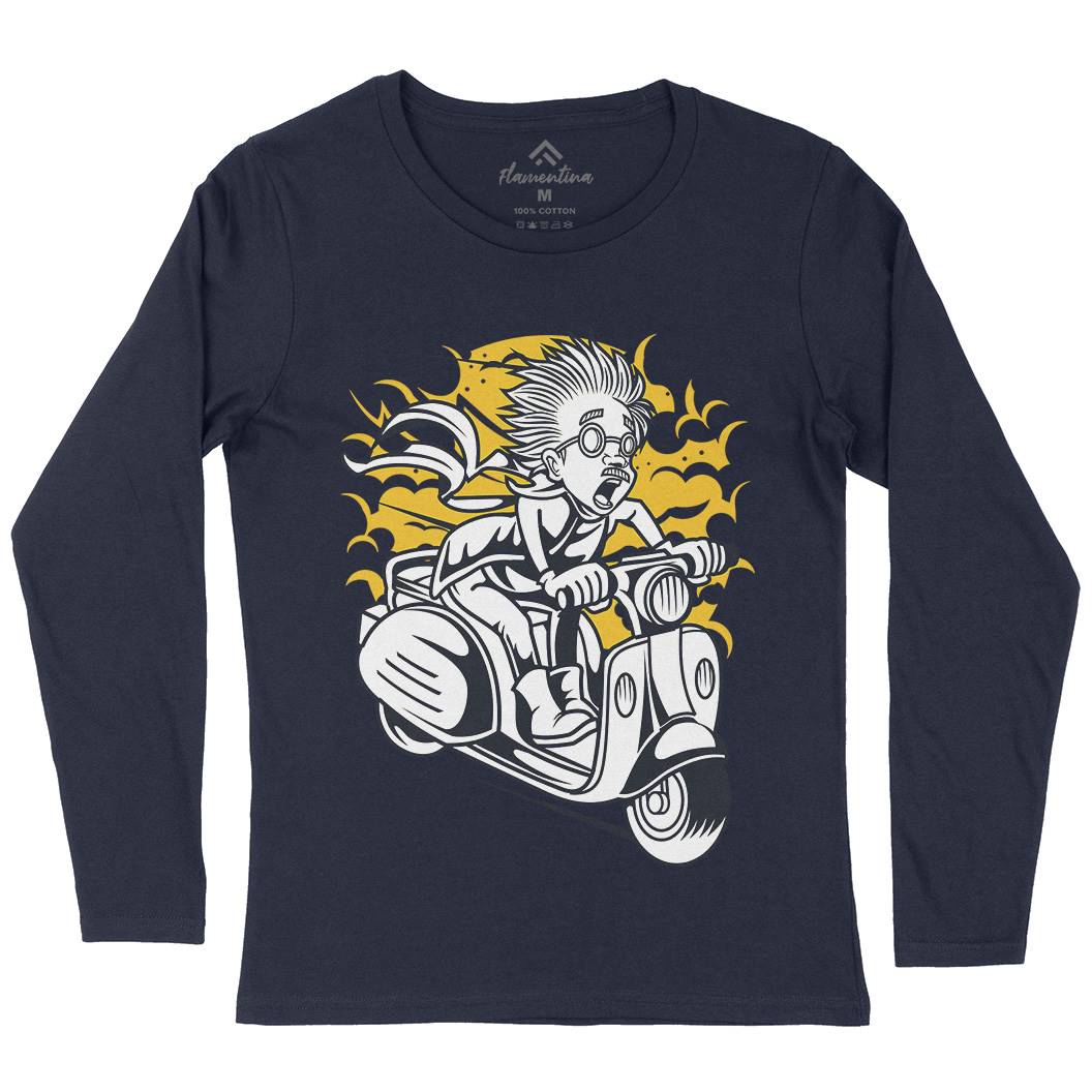 Mad Scientist Scooter Womens Long Sleeve T-Shirt Work C391