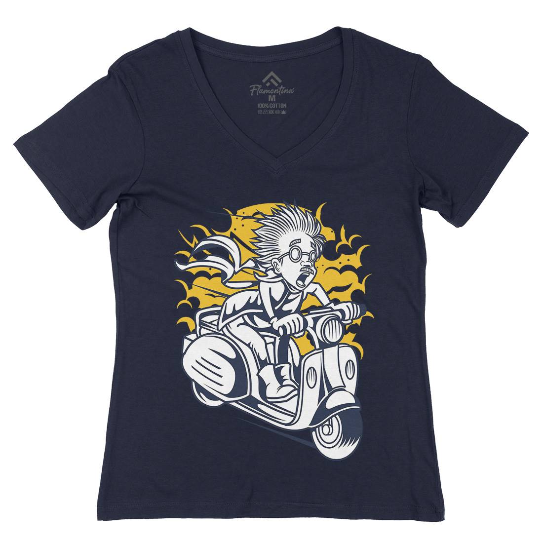 Mad Scientist Scooter Womens Organic V-Neck T-Shirt Work C391