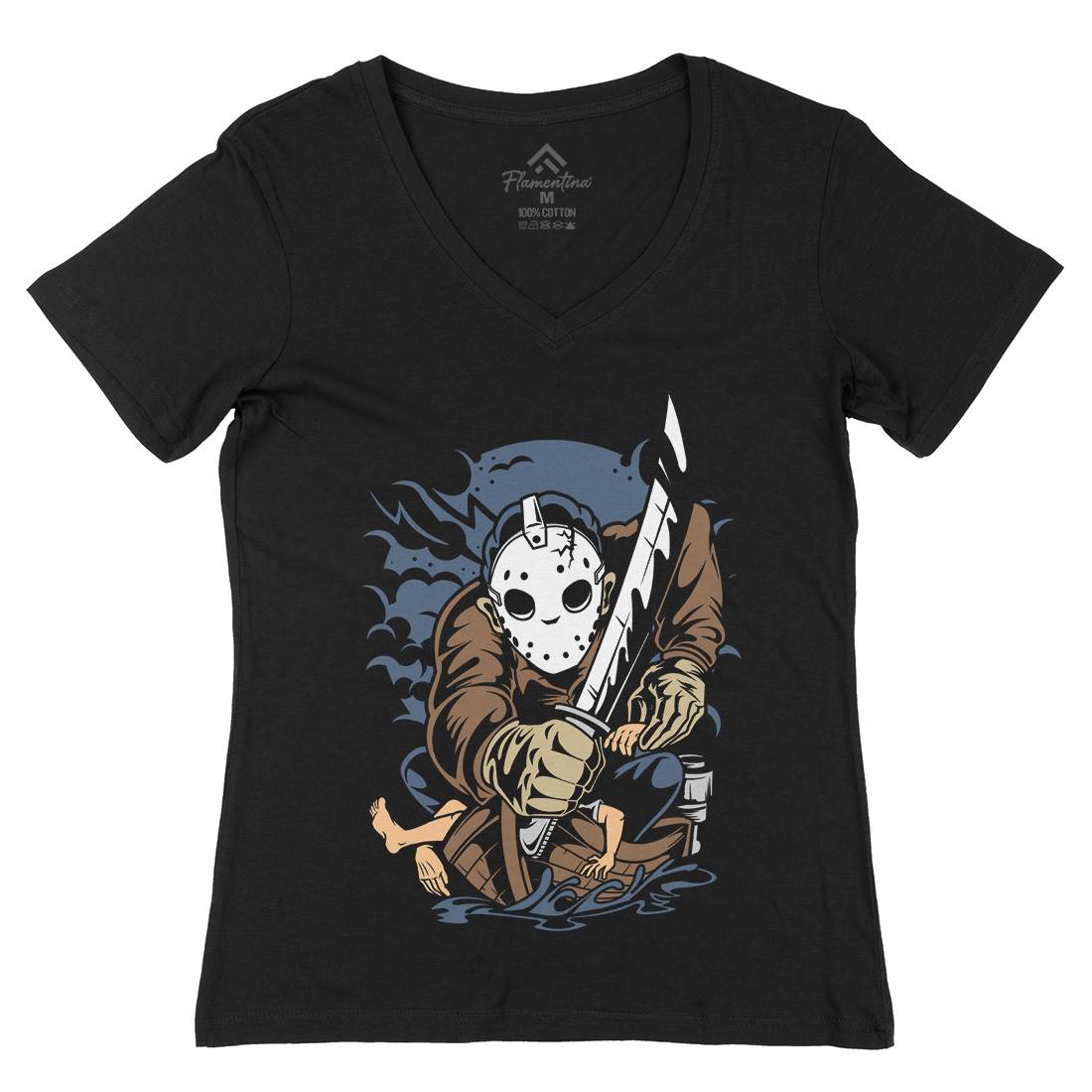 Masked Slayer Womens Organic V-Neck T-Shirt Horror C392