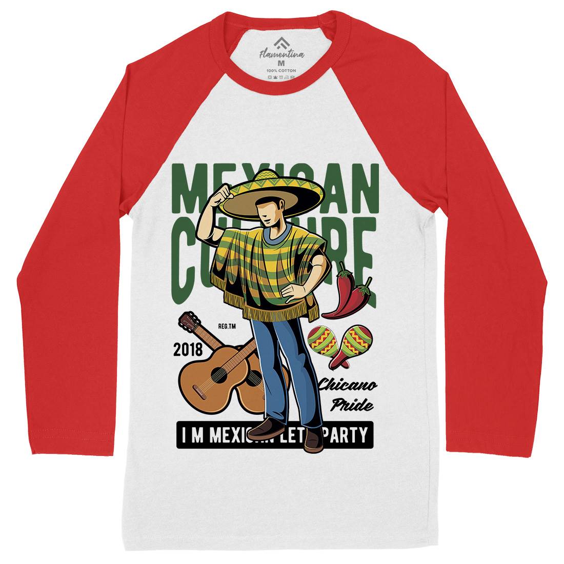 Mexican Mens Long Sleeve Baseball T-Shirt Retro C394