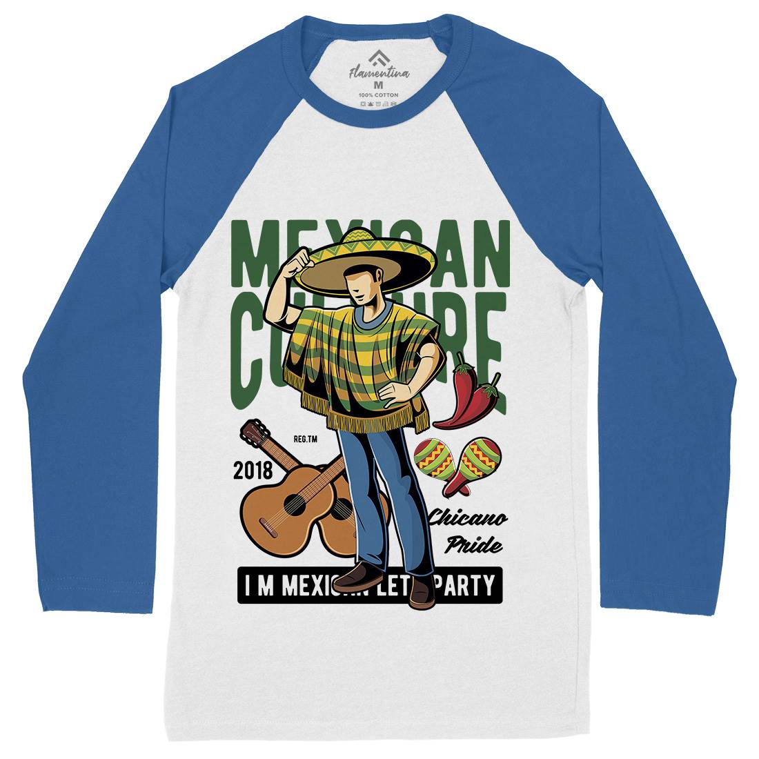 Mexican Mens Long Sleeve Baseball T-Shirt Retro C394