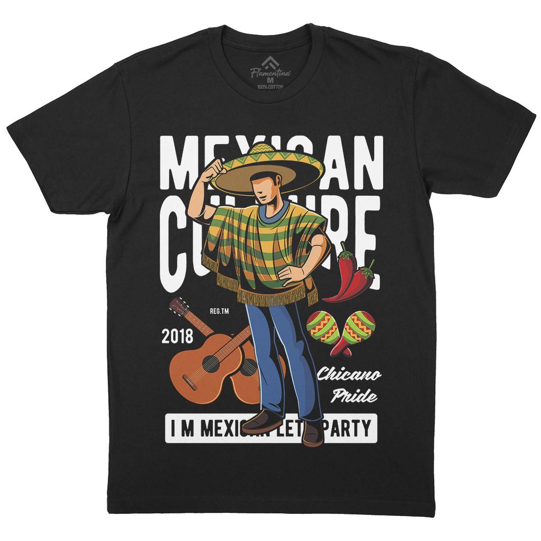 Mexican Mens Organic Crew Neck T-Shirt Retro C394