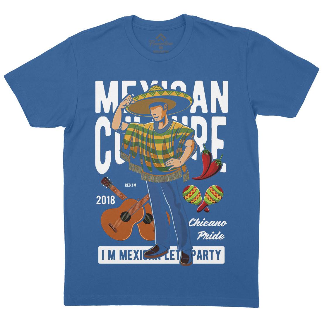 Mexican Mens Organic Crew Neck T-Shirt Retro C394