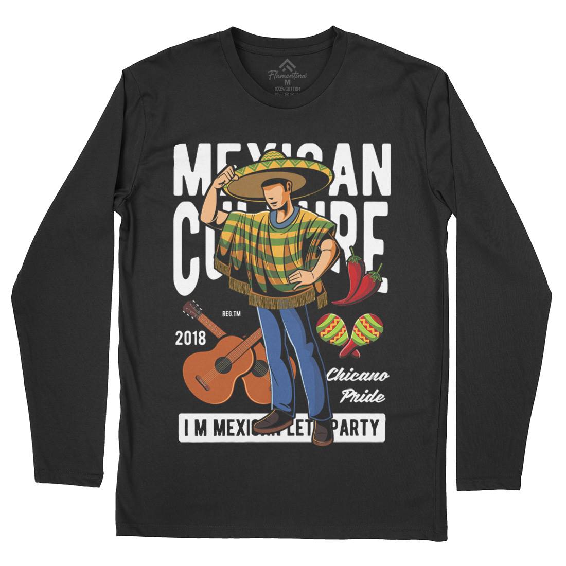 Mexican Mens Long Sleeve T-Shirt Retro C394