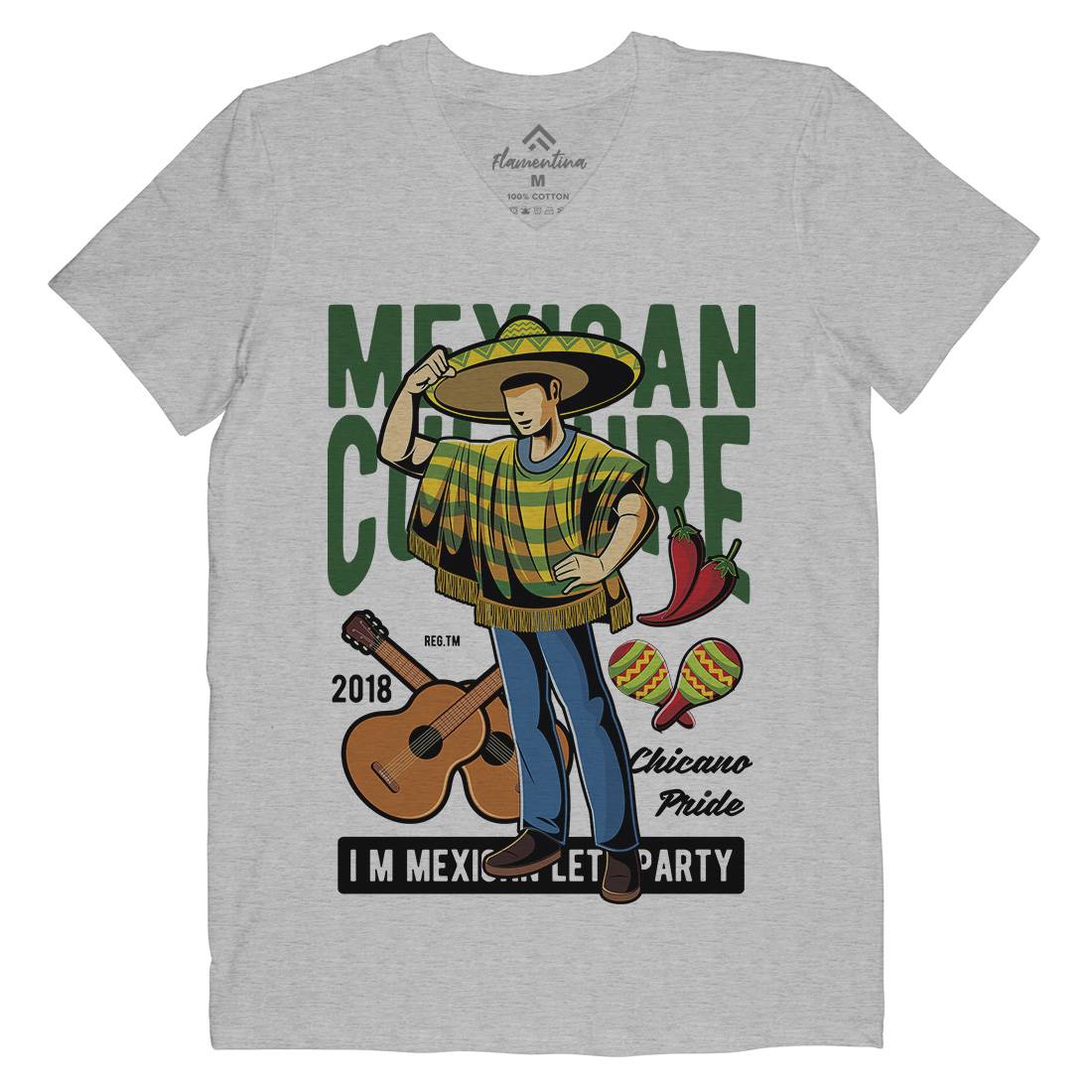 Mexican Mens Organic V-Neck T-Shirt Retro C394