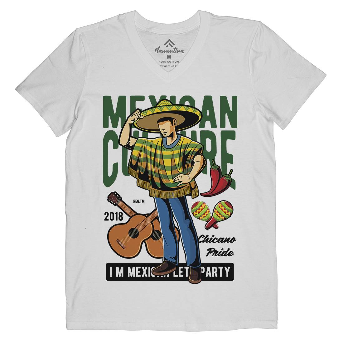 Mexican Mens V-Neck T-Shirt Retro C394