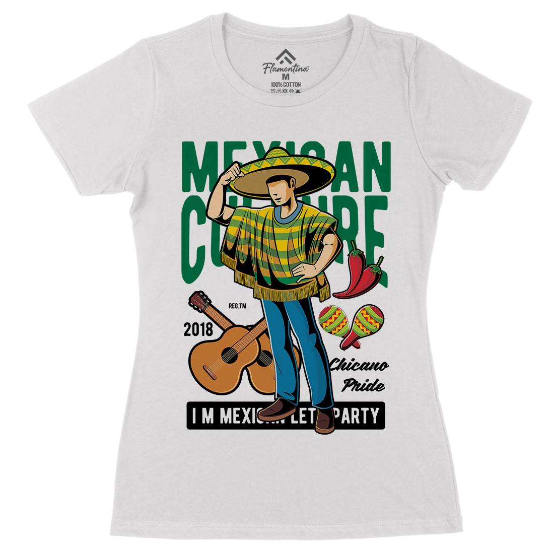 Mexican Womens Organic Crew Neck T-Shirt Retro C394