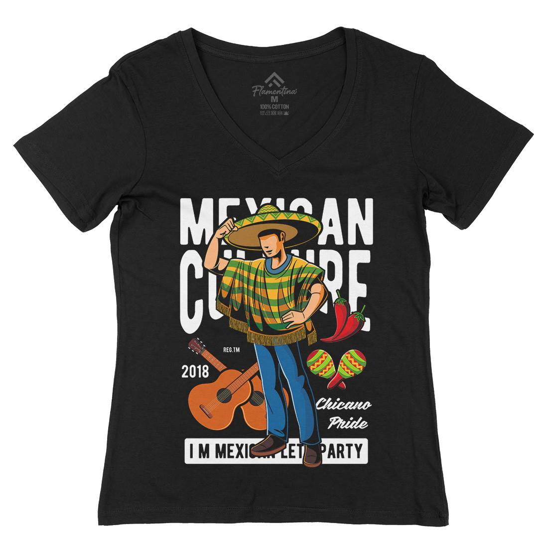 Mexican Womens Organic V-Neck T-Shirt Retro C394