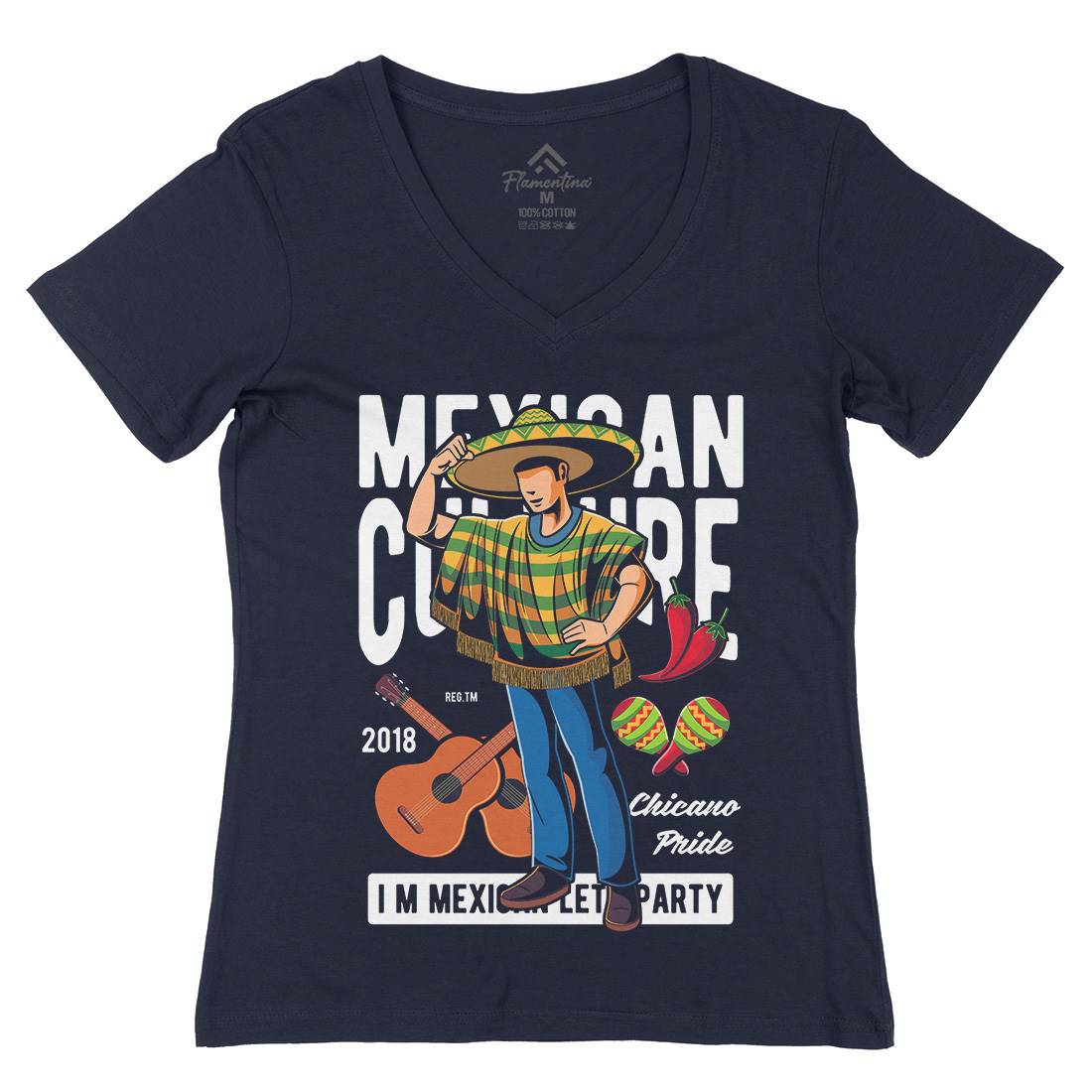 Mexican Womens Organic V-Neck T-Shirt Retro C394